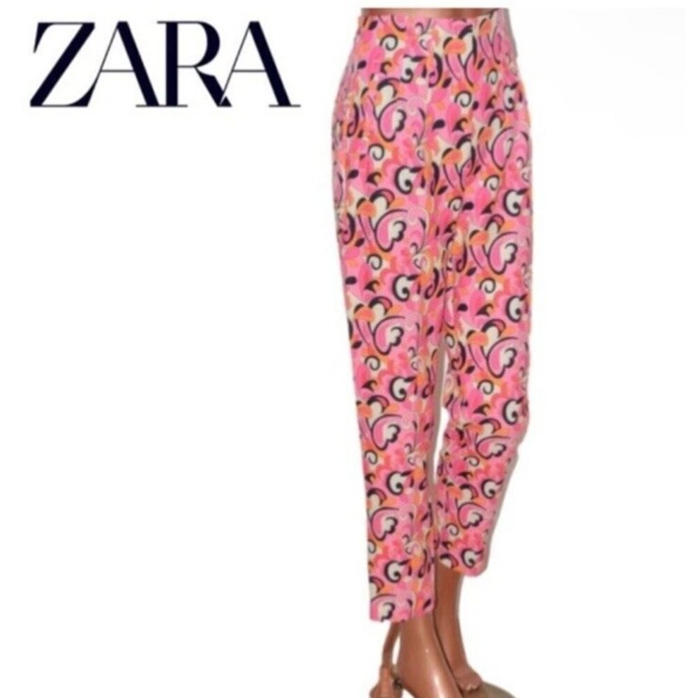 Zara Pink Printed High-Waist Trousers